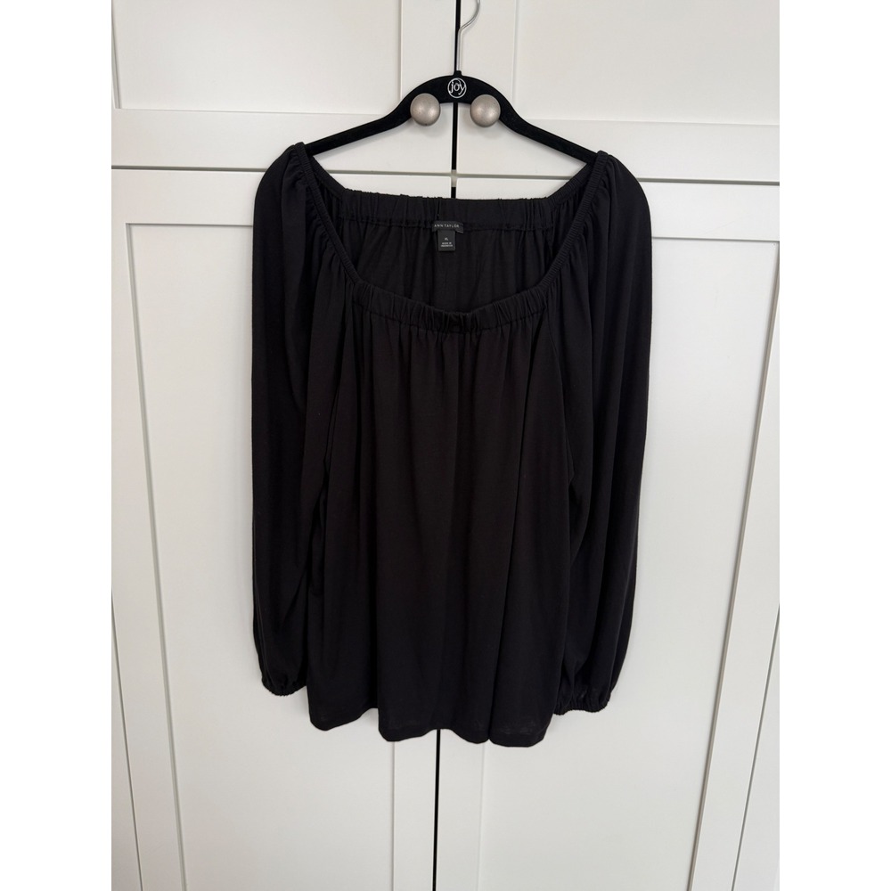 Ann Taylor XL Black Off The Shoulder Long Sleeve Gathered Neckline Top Womens